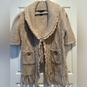 Olivia & Grace Beige Knit Cardigan Sweater with Fringe